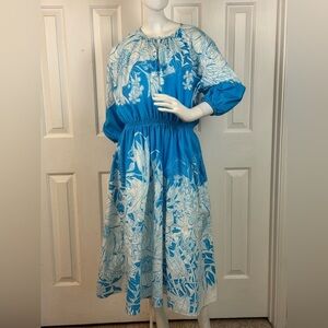 MARY KATRANTZOU Blue and White Floral Midi Dress